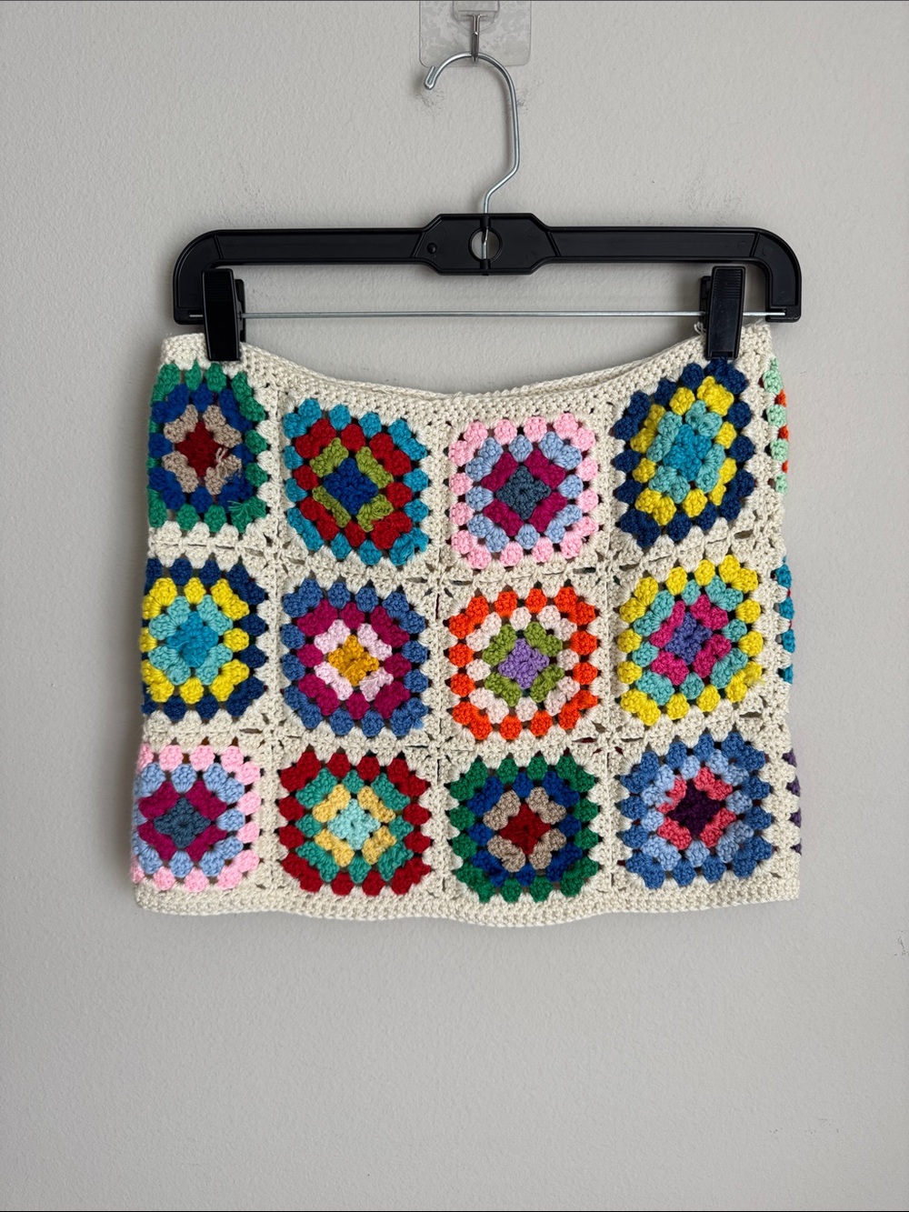 Handmade Crochet Granny Square Beach Mini Skirt Boho Festival Cover Up size S/M - Picture 2 of 9